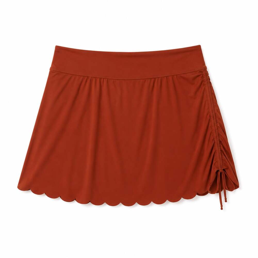 NWT Dokotoo Swim Skirt Bikini Bottom XL Rust Brown Scalloped Hem